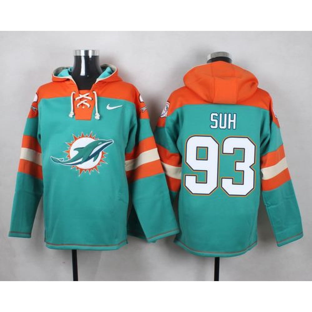 Dolphins #93 Ndamukong Suh Aqua Green Player Pullover NFL Hoodie 