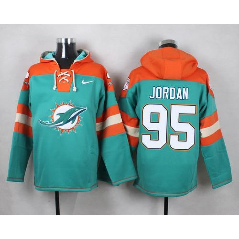 Dolphins #95 Dion Jordan Aqua Green Player Pullover NFL Hoodie 