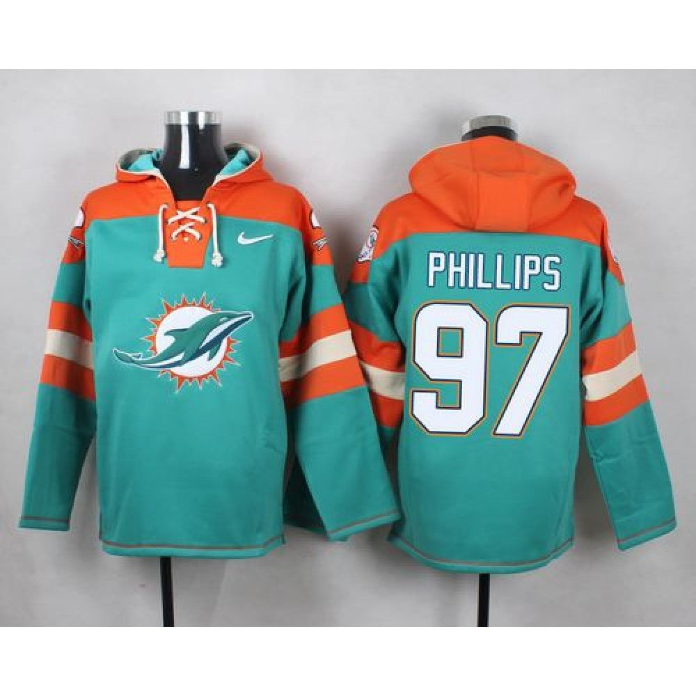 Dolphins #97 Jordan Phillips Aqua Green Player Pullover NFL Hoodie 