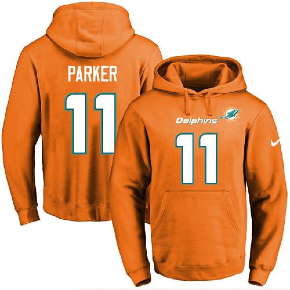 Dolphins #11 DeVante Parker Orange Name & Number Pullover NFL Hoodie 