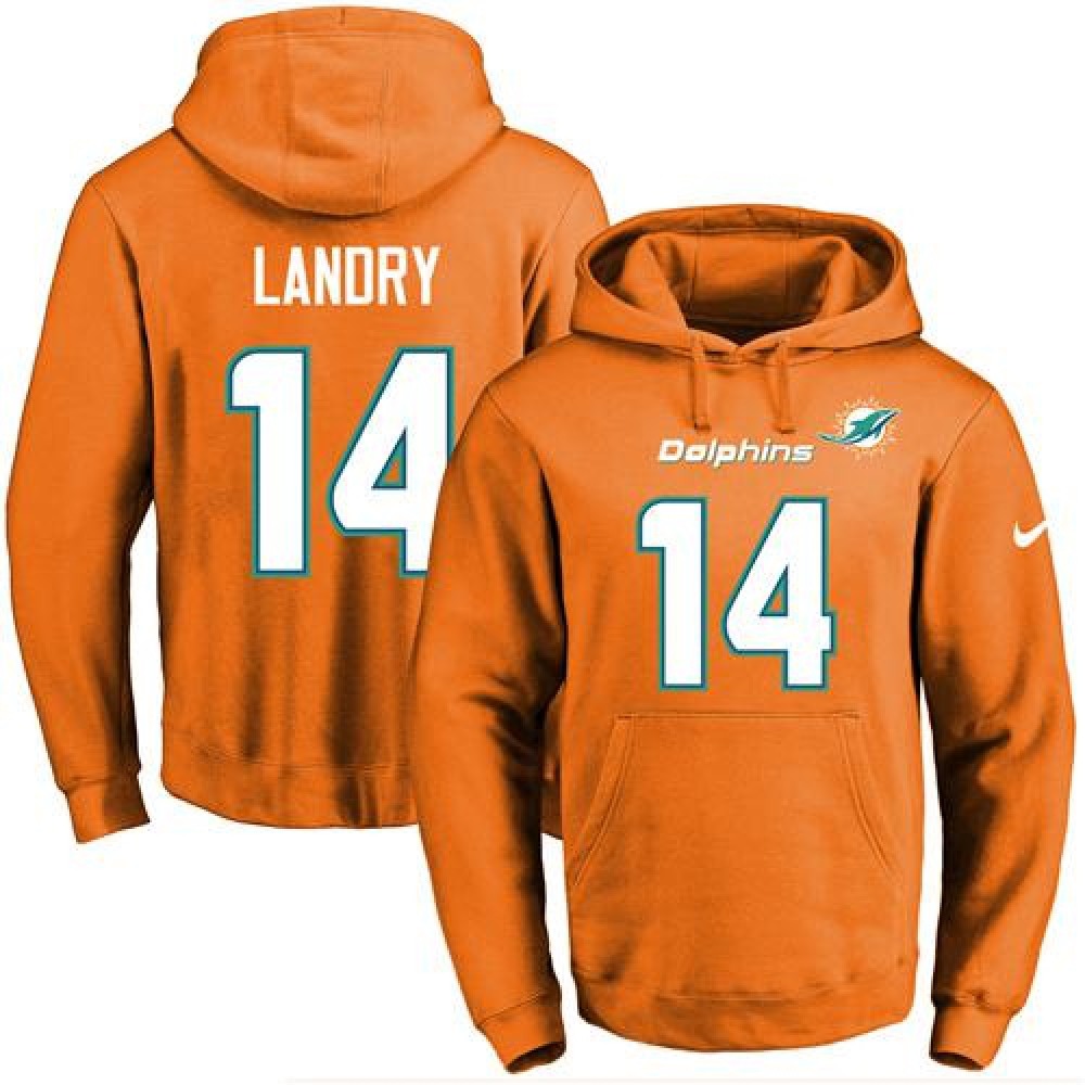 Dolphins #14 Jarvis Landry Orange Name & Number Pullover NFL Hoodie 