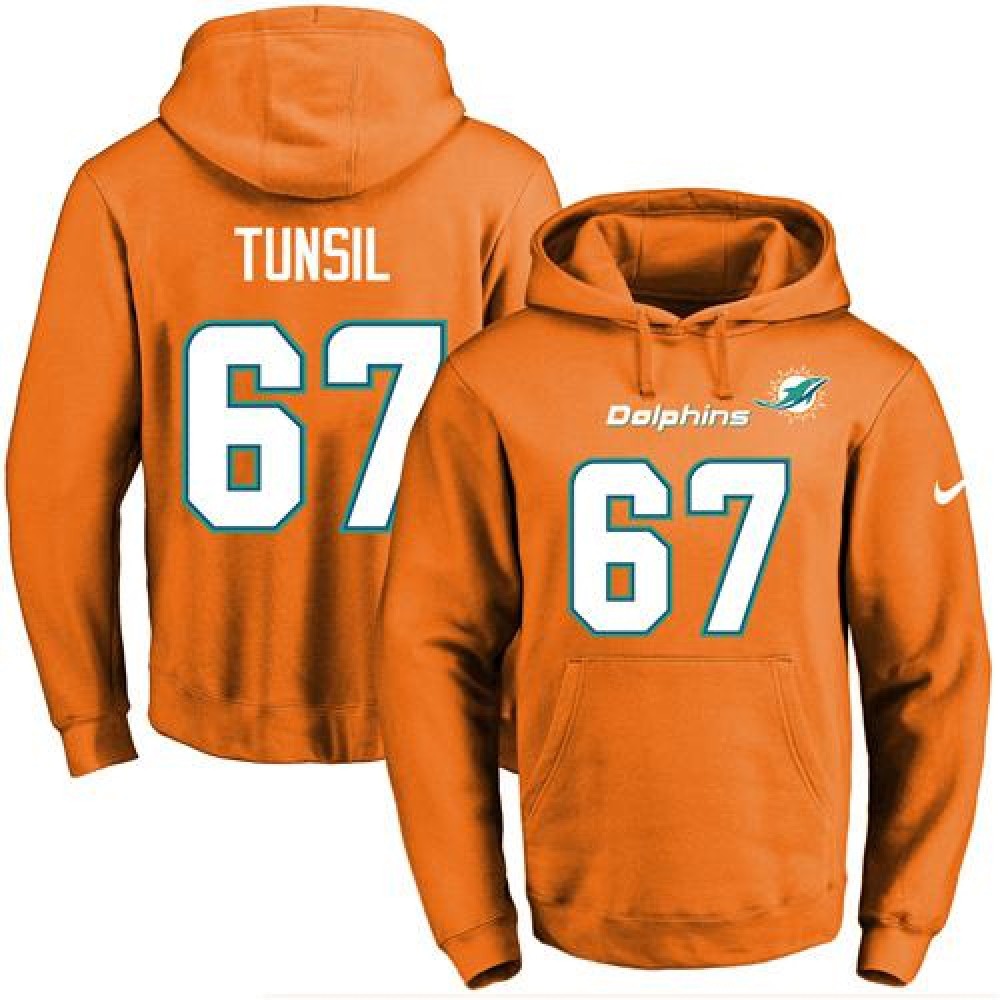 Dolphins #67 Laremy Tunsil Orange Name & Number Pullover NFL Hoodie 