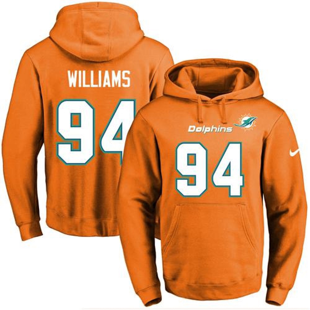 Dolphins #94 Mario Williams Orange Name & Number Pullover NFL Hoodie 