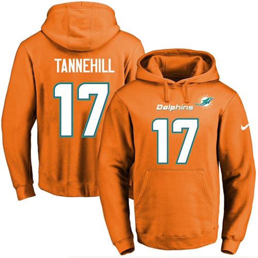 Dolphins #17 Ryan Tannehill Orange Name & Number Pullover NFL Hoodie 