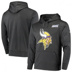 Men's Minnesota Vikings Anthracite 100th Season Primary Logo Circuit Performance Pullover Hoodie 