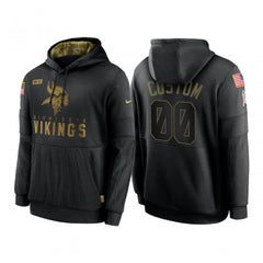 Men's Minnesota Vikings Customized 2020 Black Salute To Service Sideline Performance Pullover Hoodie 