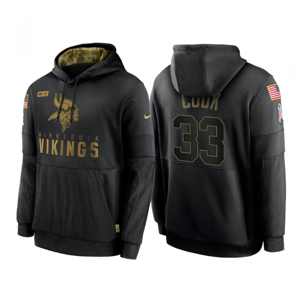 Men's Minnesota Vikings #33 Dalvin Cook 2020 Black Salute to Service Sideline Performance Pullover Hoodie 