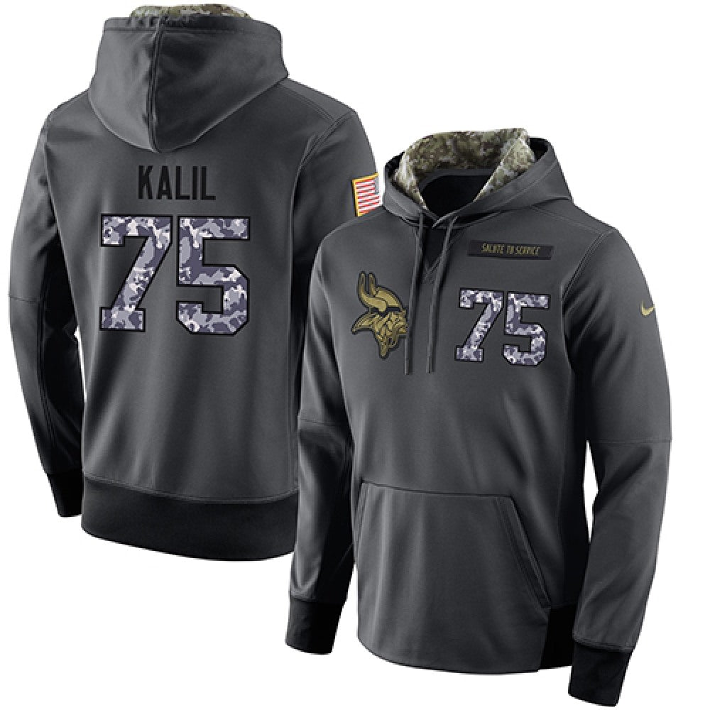 NFL Men's Minnesota Vikings #75 Matt Kalil Stitched Black Anthracite Salute to Service Player Performance Hoodie 