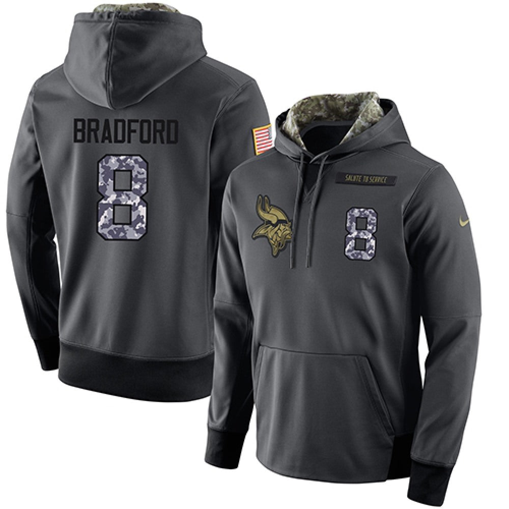 NFL Men's Minnesota Vikings #8 Sam Bradford Stitched Black Anthracite Salute to Service Player Performance Hoodie 