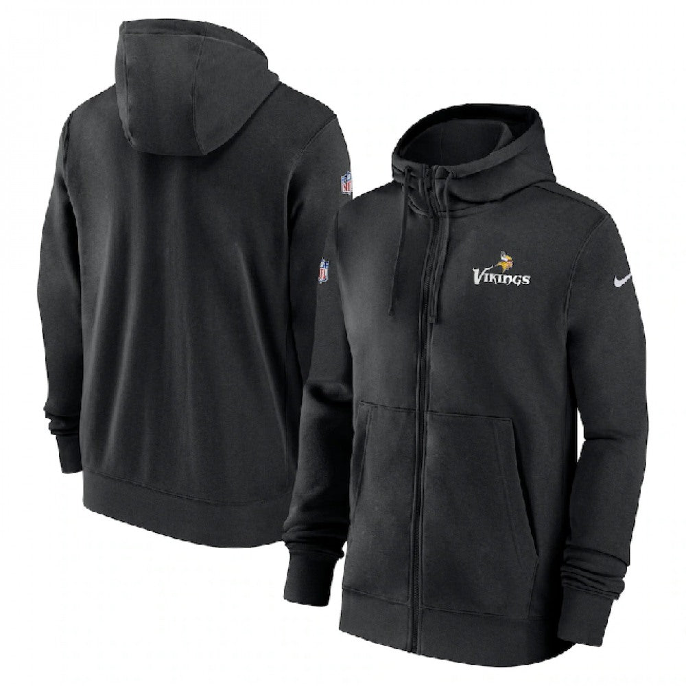 Men's Minnesota Vikings Black Sideline Club Performance Full-Zip Hoodie 