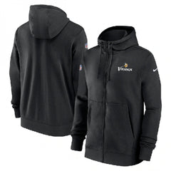 Men's Minnesota Vikings Black Sideline Club Performance Full-Zip Hoodie 
