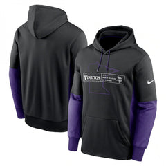 Men's Minnesota Vikings Black Color Block Fleece Performance Pullover Hoodie 
