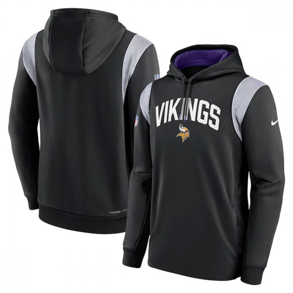 Men's Minnesota Vikings Black Sideline Stack Performance Pullover Hoodie 001 