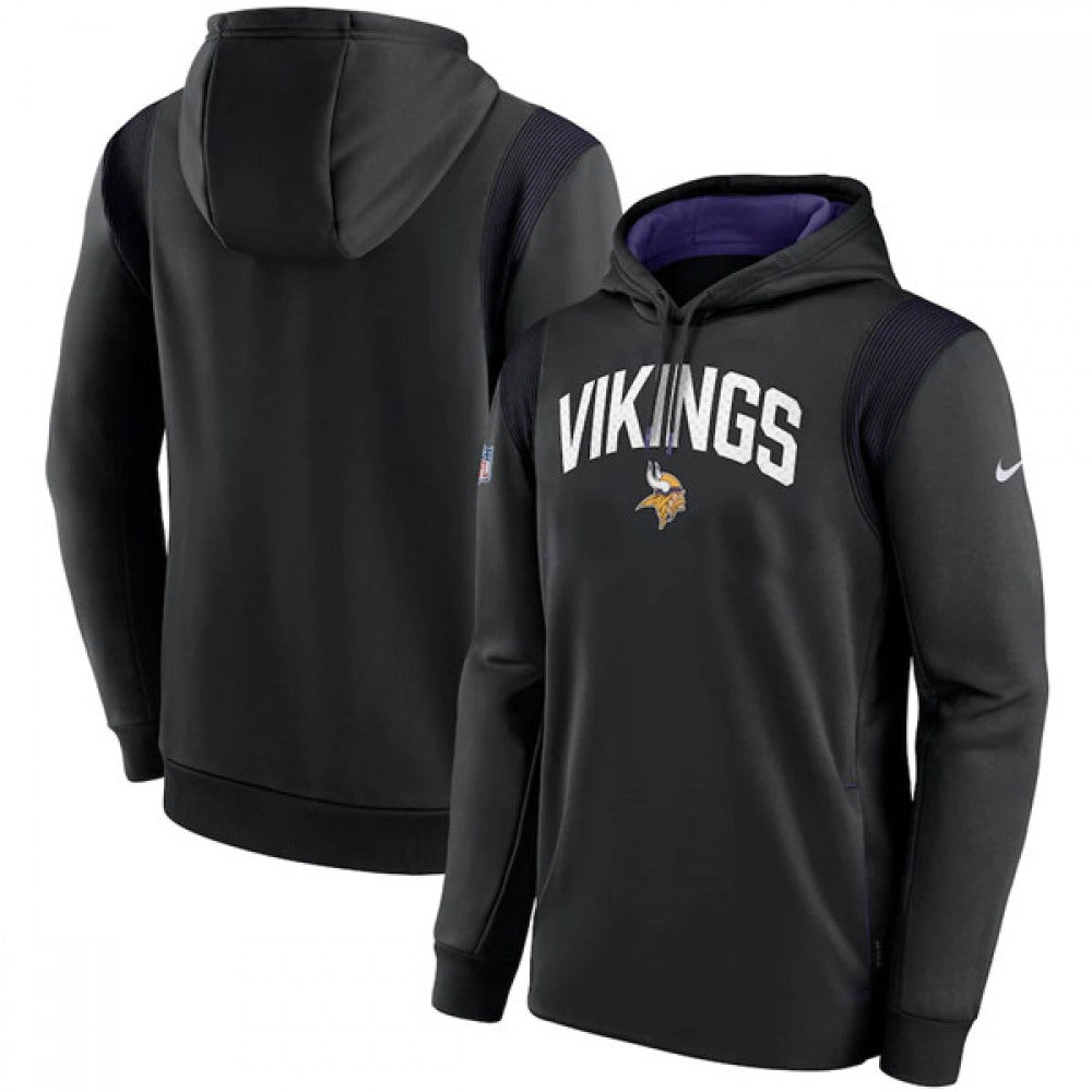 Men's Minnesota Vikings Black Sideline Stack Performance Pullover Hoodie 002 