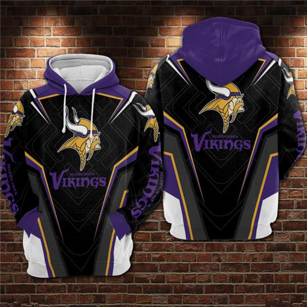 Men's Minnesota Vikings Black/Purple 3D All Over Print Pullover Hoodie 