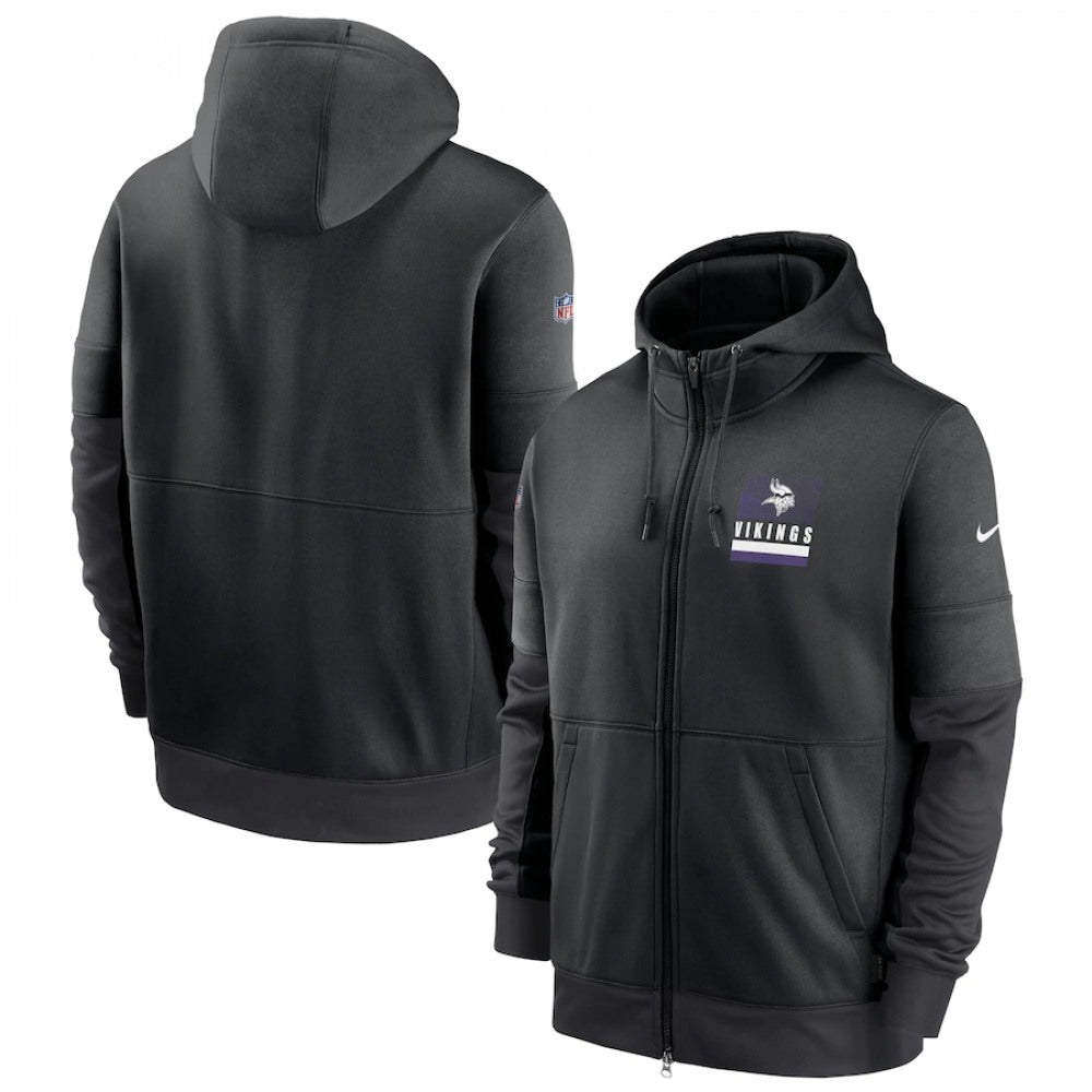 Men's Minnesota Vikings Black Sideline Impact Lockup Performance Full-Zip Hoodie 