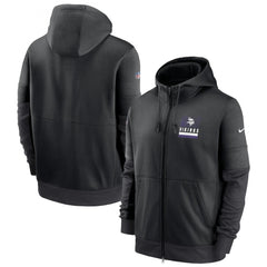 Men's Minnesota Vikings Black Sideline Impact Lockup Performance Full-Zip Hoodie 