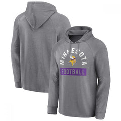 Men's Minnesota Vikings Heathered Gray No Time Off Raglan Pullover Hoodie 