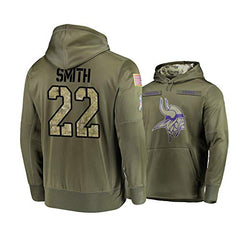 Men's Minnesota Vikings #22 Harrison Smith 2019 Olive Salute To Service Sideline Therma Performance Pullover Hoodie 
