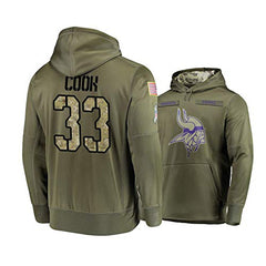 Men's Minnesota Vikings #33 Dalvin Cook 2019 Olive Salute To Service Sideline Therma Performance Pullover Hoodie 