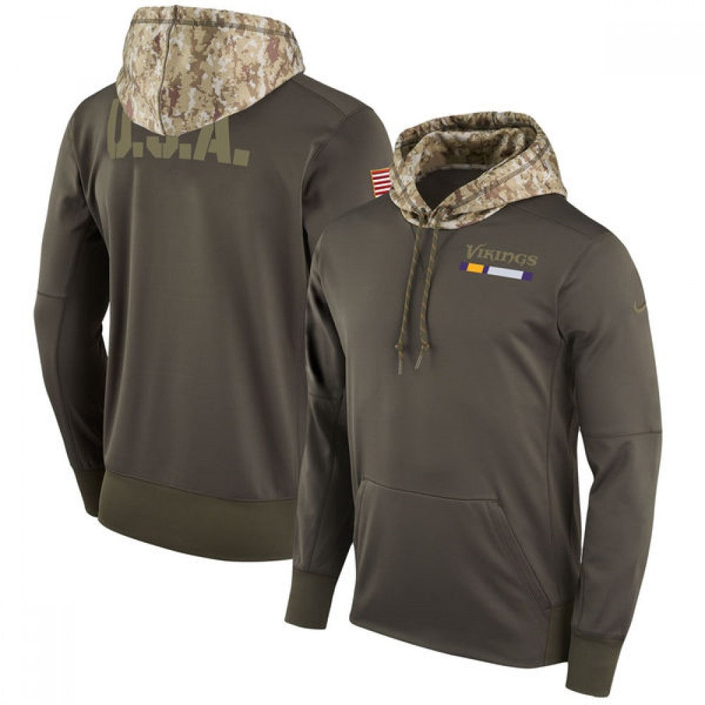 Men's Minnesota Vikings Olive Salute to Service Sideline Therma Pullover Hoodie 