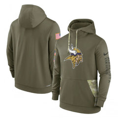 Men's Minnesota Vikings 2022 Olive Salute to Service Therma Performance Pullover Hoodie 