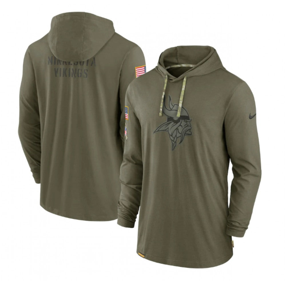 Men's Minnesota Vikings 2022 Olive Salute to Service Tonal Pullover Hoodie 