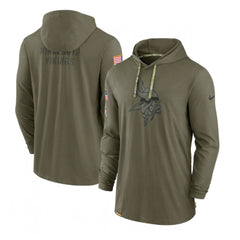 Men's Minnesota Vikings 2022 Olive Salute to Service Tonal Pullover Hoodie 