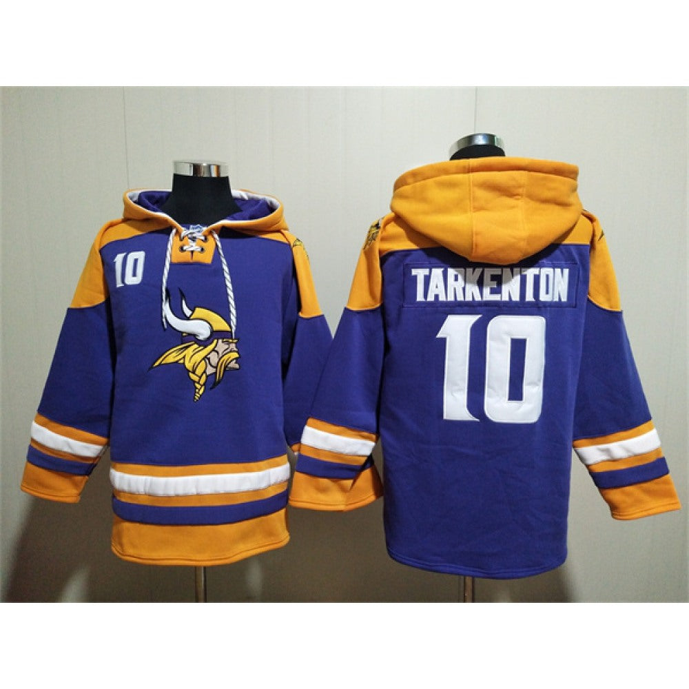 Men's Minnesota Vikings #10 Fran Tarkenton Purple/Yellow Ageless Must-Have Lace-Up Pullover Hoodie 