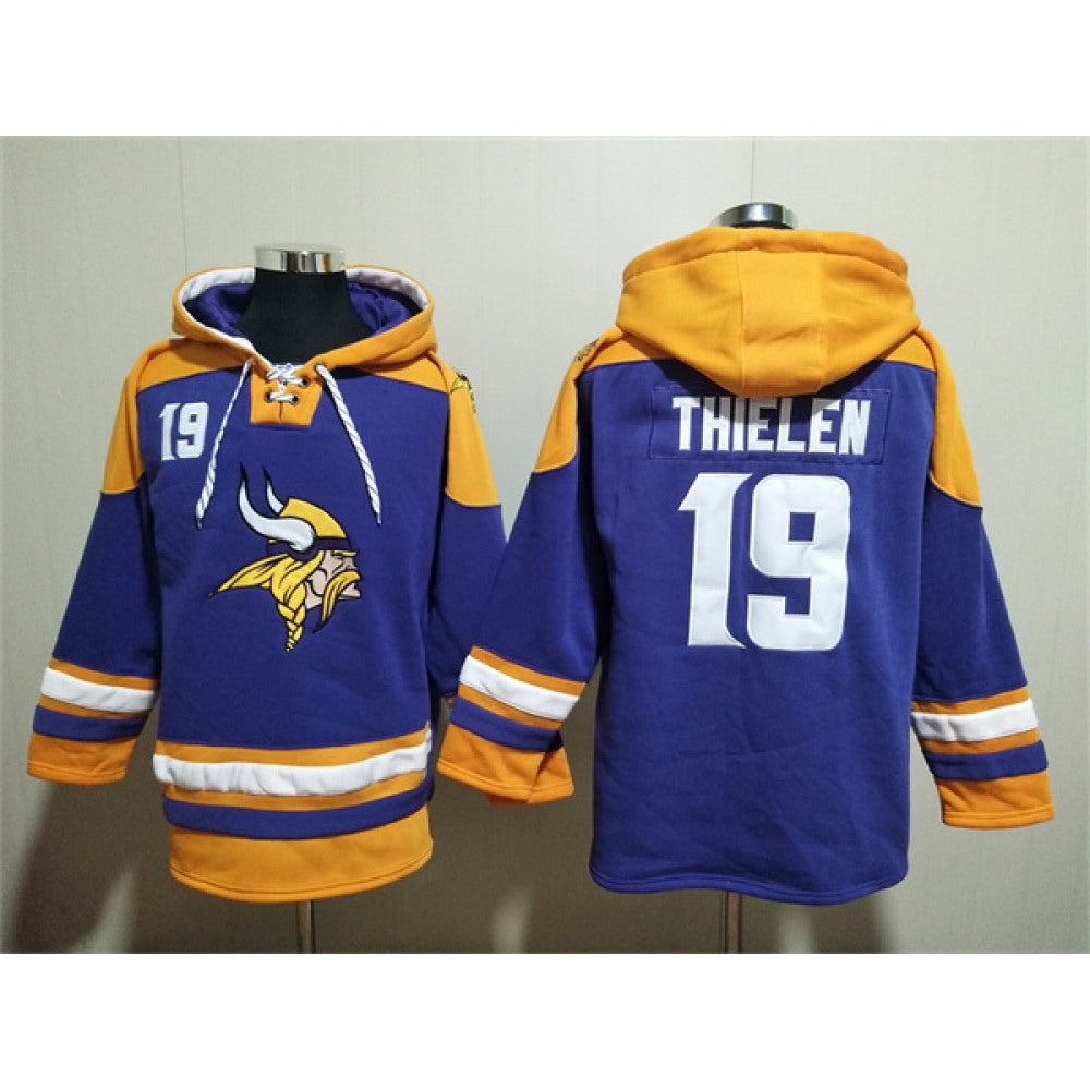 Men's Minnesota Vikings #19 Adam Thielen Purple/Yellow Ageless Must-Have Lace-Up Pullover Hoodie 