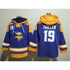 Men's Minnesota Vikings #19 Adam Thielen Purple/Yellow Ageless Must-Have Lace-Up Pullover Hoodie 