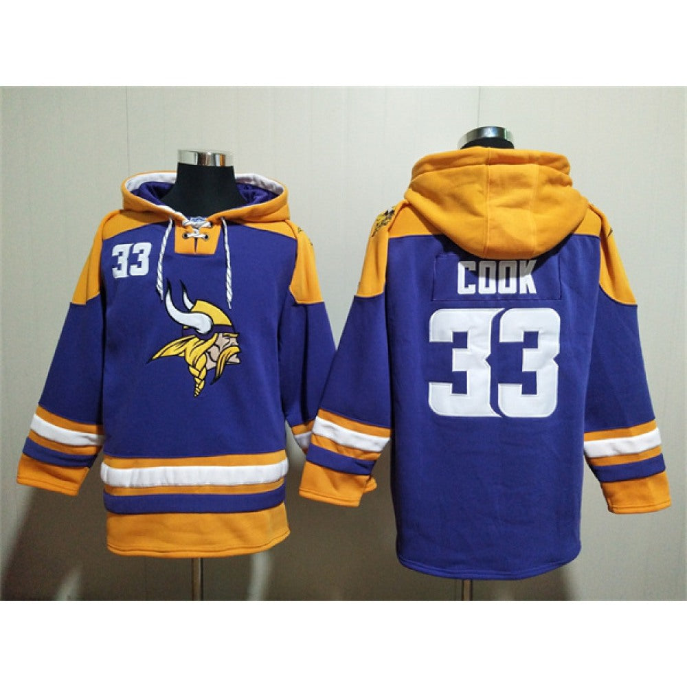 Men's Minnesota Vikings #33 Dalvin Cook Purple/Yellow Ageless Must-Have Lace-Up Pullover Hoodie 
