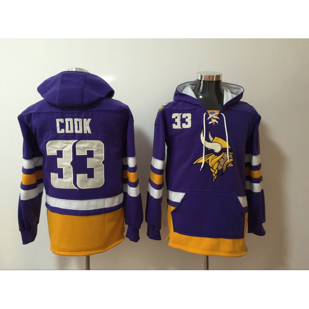 Men's Minnesota Vikings #33 Dalvin Cook Purple All Stitched NFL Hoodie Sweatshirt 