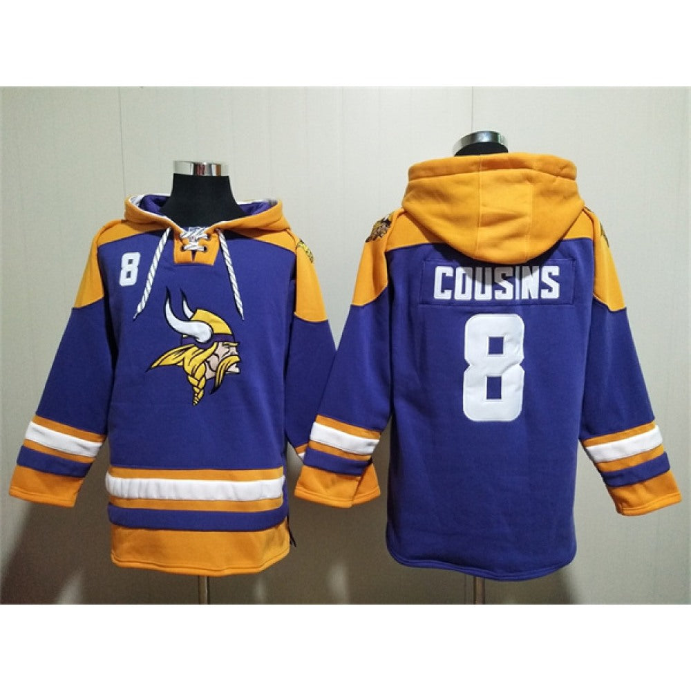 Men's Minnesota Vikings #8 Kirk Cousins Purple/Yellow Ageless Must-Have Lace-Up Pullover Hoodie 
