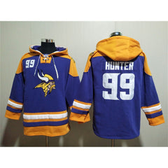 Men's Minnesota Vikings #99 Danielle Hunter Purple/Yellow Ageless Must-Have Lace-Up Pullover Hoodie 