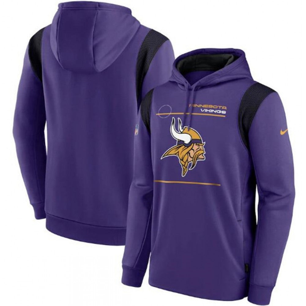 Men's Minnesota Vikings 2021 Purple Sideline Logo Performance Pullover Hoodie 