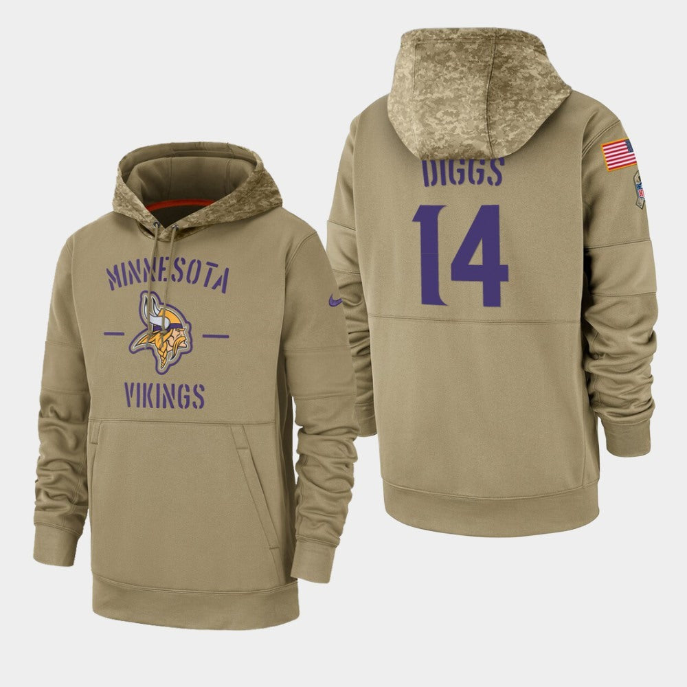 Men's Minnesota Vikings #14 Stefon Diggs Tan 2019 Salute to Service Sideline Therma Pullover Hoodie 