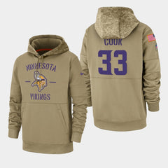 Men's Minnesota Vikings #33 Dalvin Cook Tan 2019 Salute to Service Sideline Therma Pullover Hoodie 