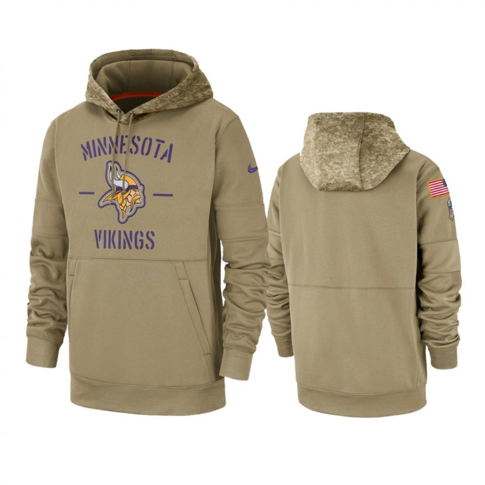 Men's Minnesota Vikings Tan 2019 Salute to Service Sideline Therma Pullover Hoodie 