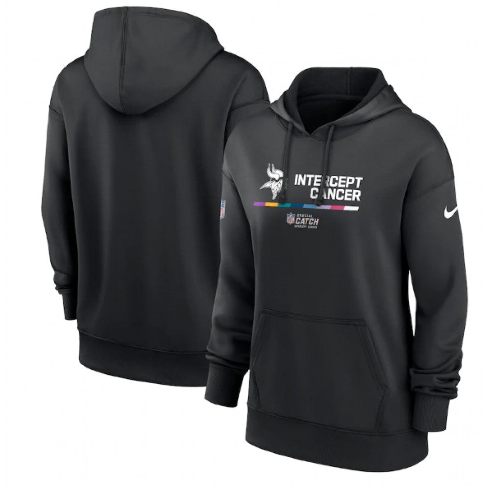 Women's Minnesota Vikings 2022 Black NFL Crucial Catch Therma Performance Pullover Hoodie(Run Small) 