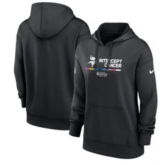 Women's Minnesota Vikings 2022 Black NFL Crucial Catch Therma Performance Pullover Hoodie(Run Small) 