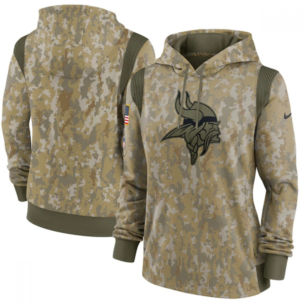 Women's Minnesota Vikings 2021 Camo Salute To Service Therma Performance Pullover Hoodie(Run Small) 