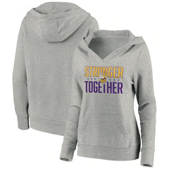 Women's Minnesota Vikings Heather Gray Stronger Together Crossover Neck Pullover Hoodie(Run Small) 