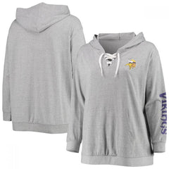Women's Minnesota Vikings Heathered Gray Lace-Up Pullover Hoodie 