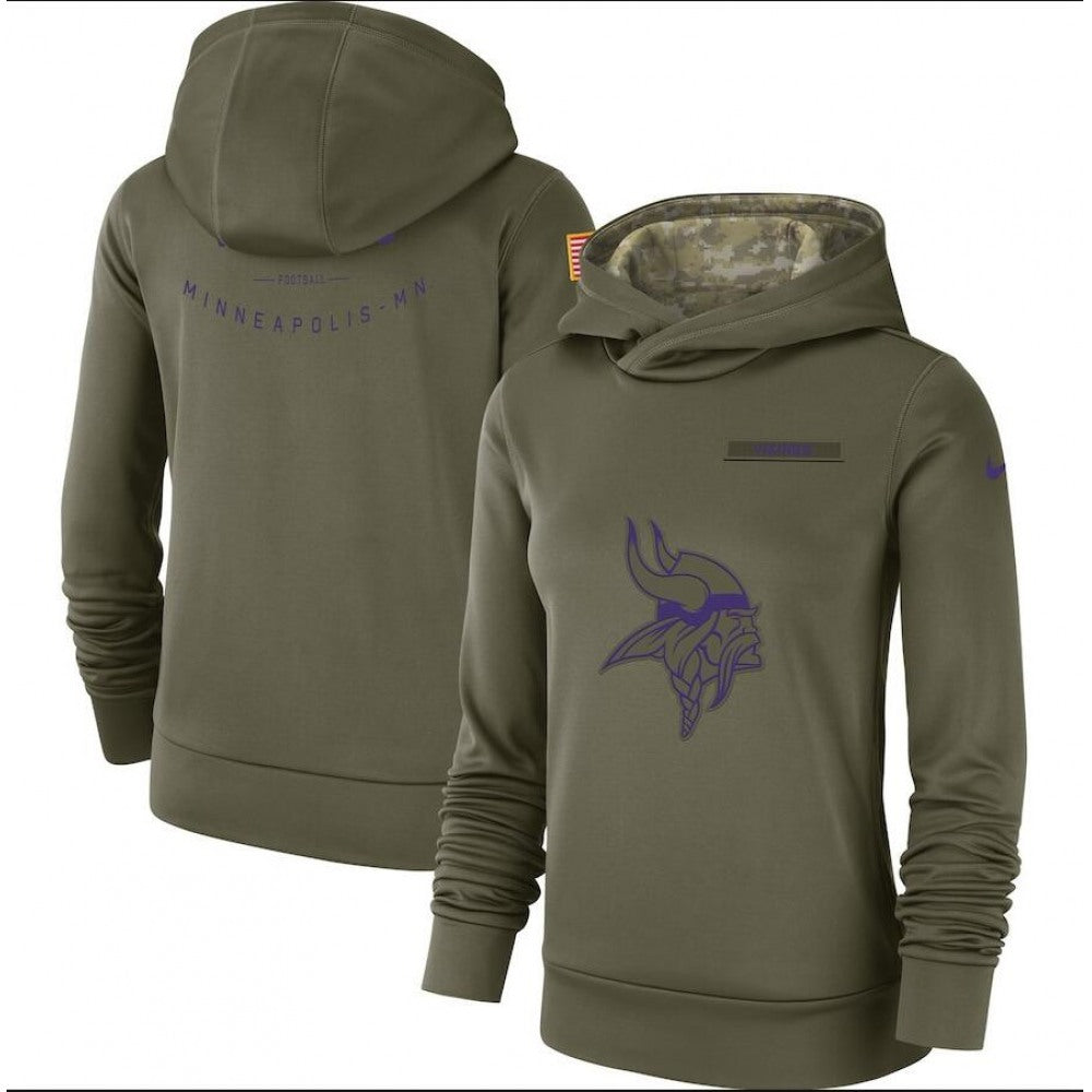 Women's Minnesota Vikings Olive Salute to Service Team Logo Performance Pullover NFL Hoodie 