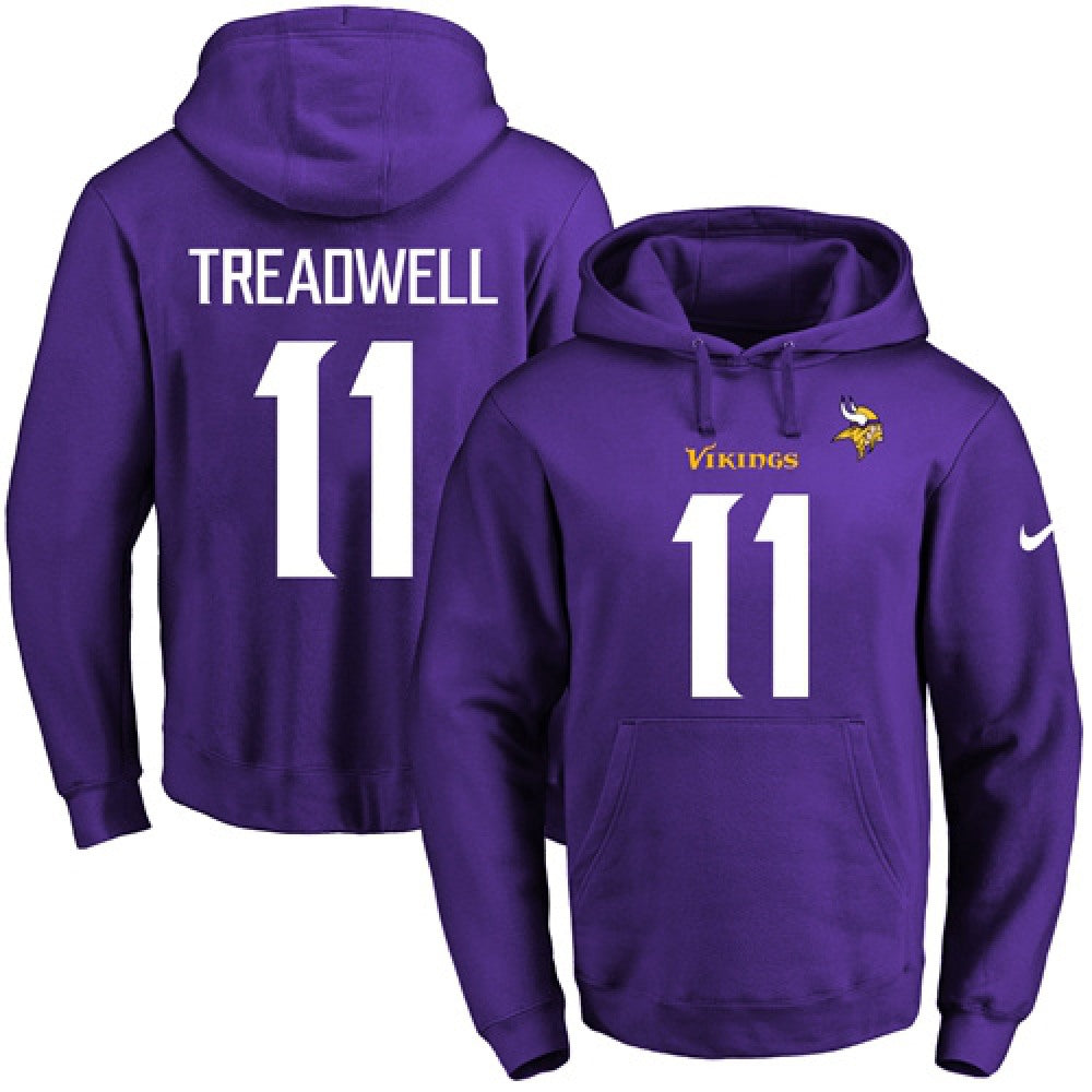 Vikings #11 Laquon Treadwell Purple Name & Number Pullover NFL Hoodie 
