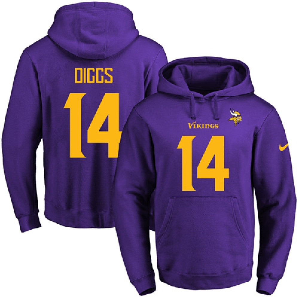 Vikings #14 Stefon Diggs Purple(Gold No.) Name & Number Pullover NFL Hoodie 