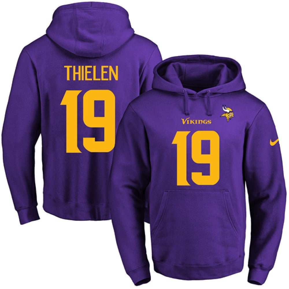 Vikings #19 Adam Thielen Purple(Gold No.) Name & Number Pullover NFL Hoodie 