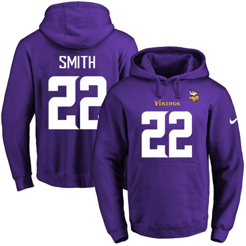 Vikings #22 Harrison Smith Purple Name & Number Pullover NFL Hoodie 