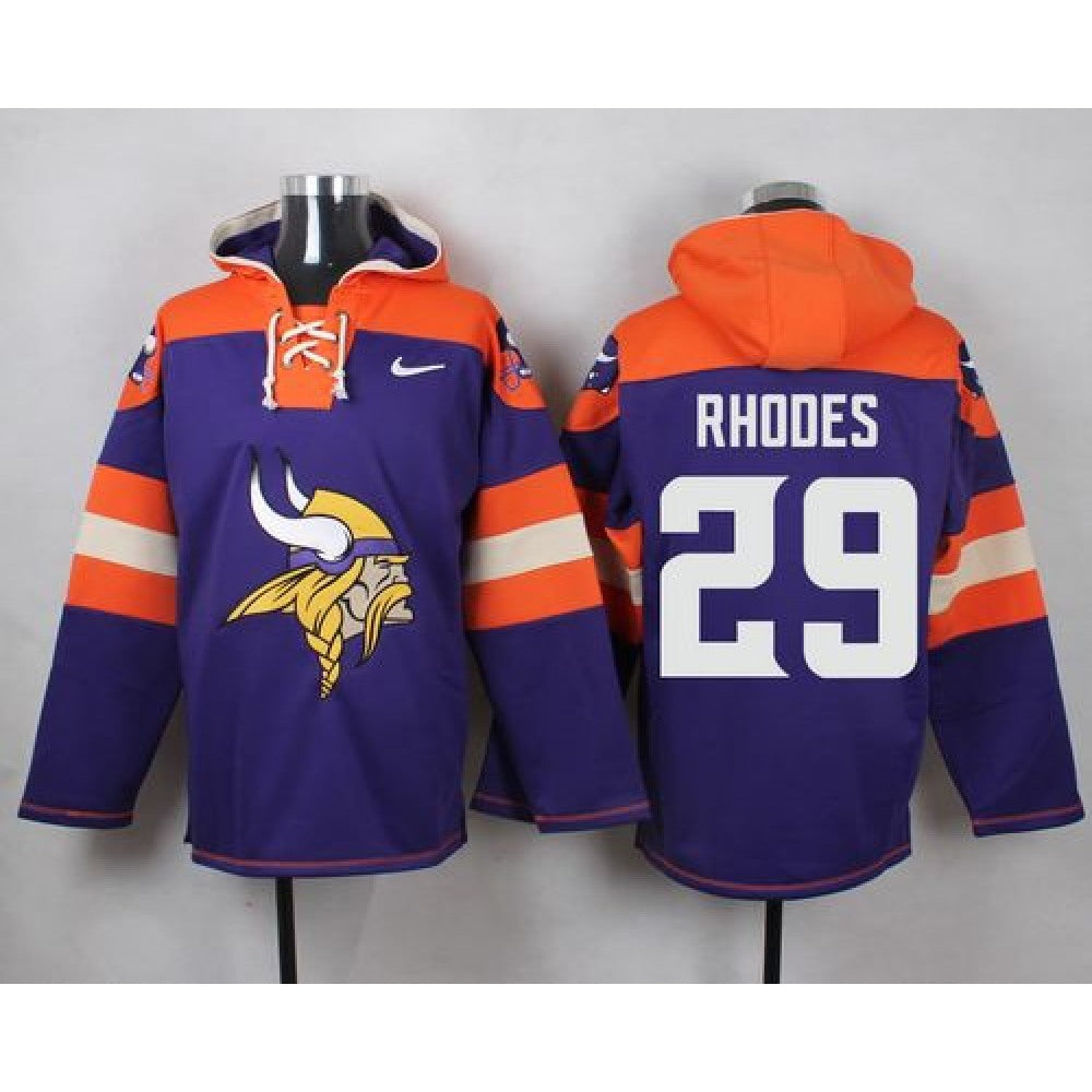 Vikings #29 Xavier Rhodes Purple Player Pullover NFL Hoodie 